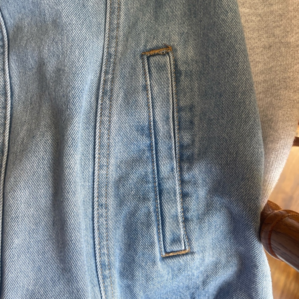 Forever 21 Blue Denim Jacket with Gray Knit Sleeves - Picture 8 of 11